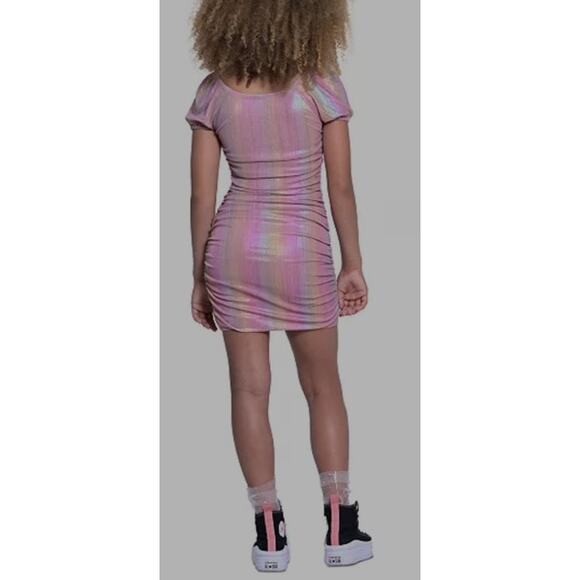 With Jules Big Girls Ruched Square-Neck Mesh Dress Size L 6040 - Picture 2 of 5